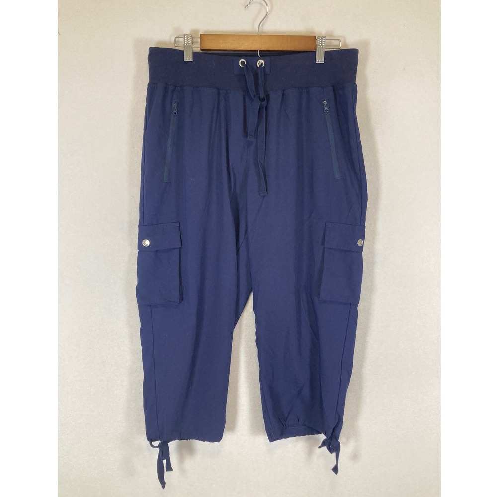 Gorpcore MoFiz Womens XL Navy Blue Cargo Capri Pants Drawstring Tie Hem MF2028